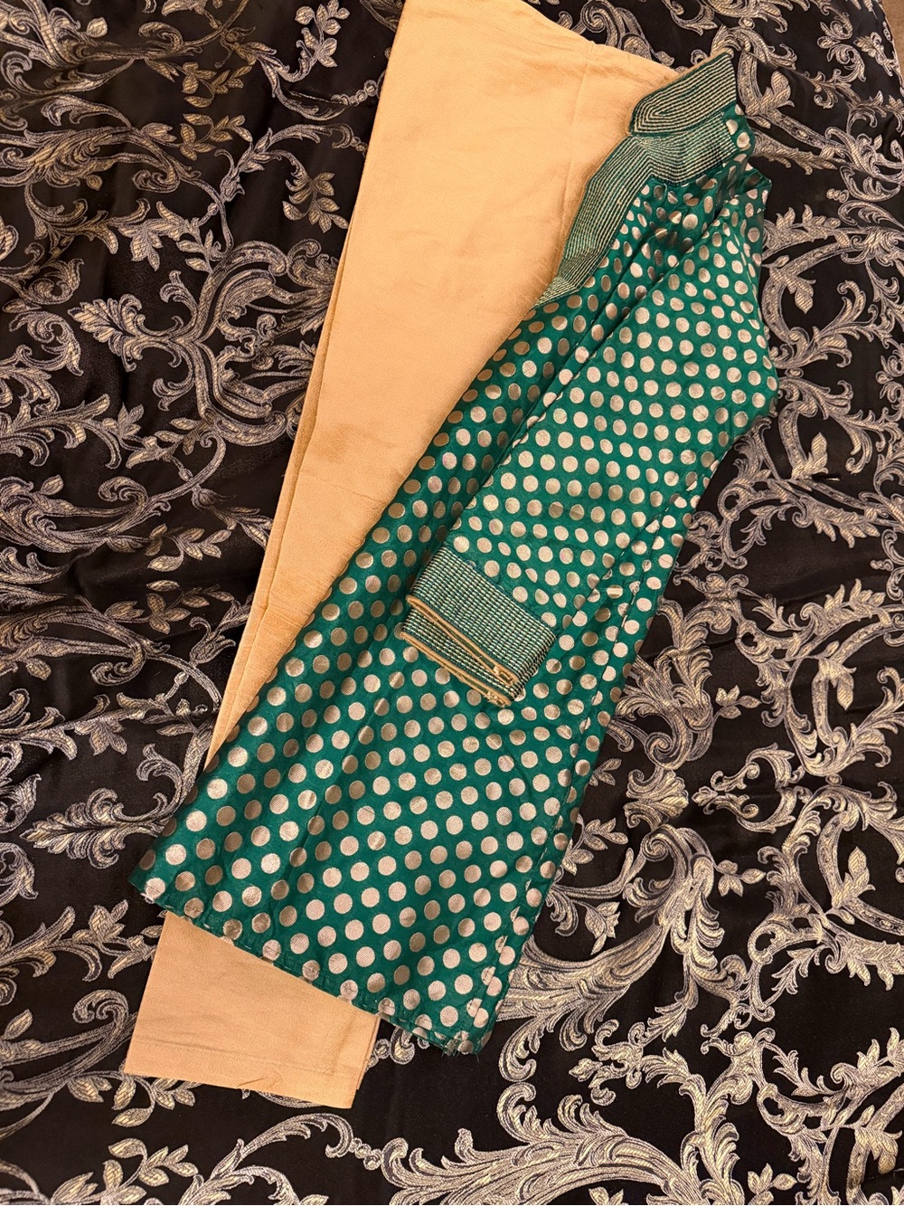 Boys Traditional Pakistani Green & Gold Embroidered Sherwani Kurta